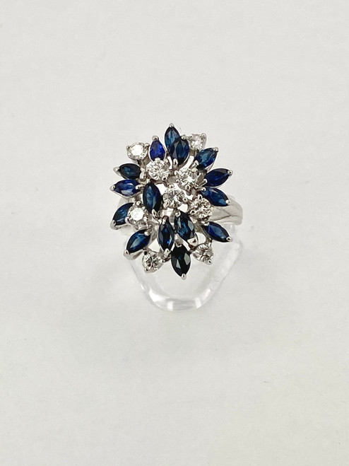 White Gold Sapphires and Diamonds Cluster Ring