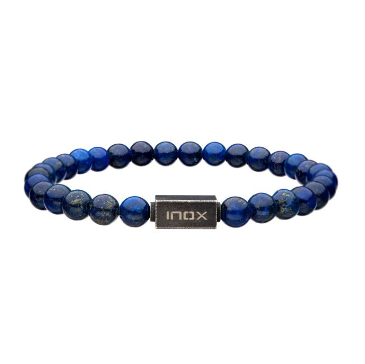 Lapis Lazuli Gemstone Stretch Bead Bracelet with Steel Clasp