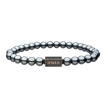 Hematite Gemstone Stretch Bead Bracelet with Steel Clasp