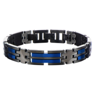 INOX Matte Black & Blue Plated Link Bracelet