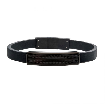 INOX Black Leather with Black Streamline ID Bracelet