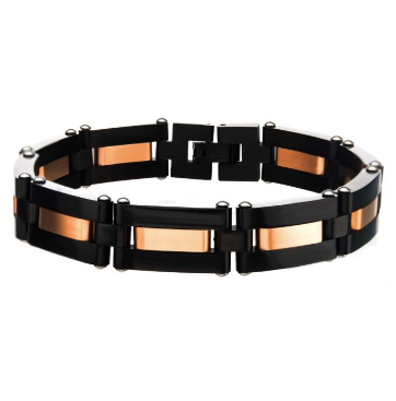 INOX Alternating Black Plated & Rose Gold Plated Link Bracelet