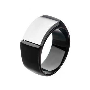 INOX Two Tone Stainless Steel, Black Engraveable Signet Ring