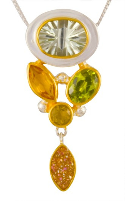 MICHOU Green Amethyst and Champagne Druzy Necklace