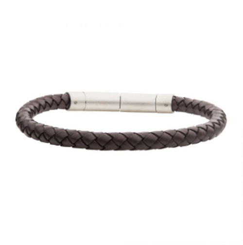 INOX 6mm Brown Genuine Leather Bracelet