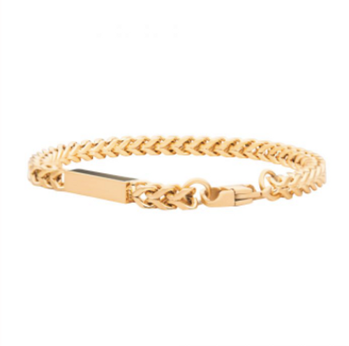 INOX 18K Gold IP Engravable ID Block with Franco Chain Bracelet