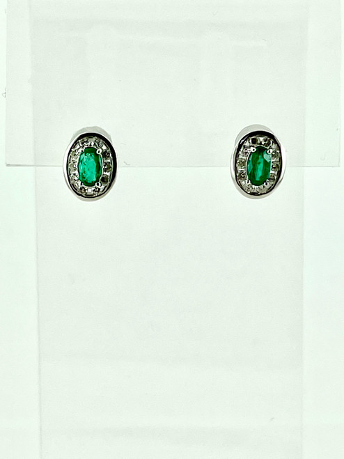 14 Karat White Gold Emerald and Diamond Earrings