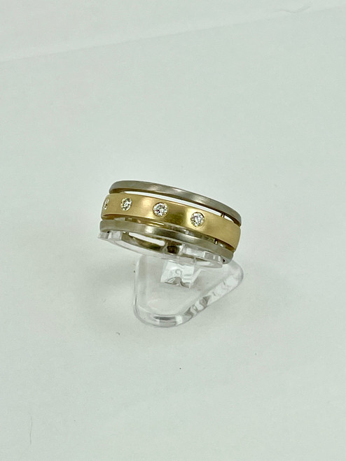 Mens 14 Karat Gold Two-Tone Diamond Ring