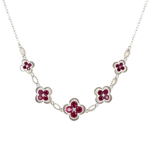 14 Karat Gold Ruby and Diamonds Necklace