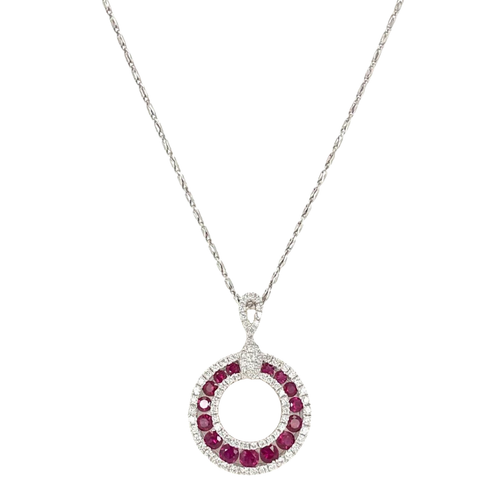 14 Karat White Gold Pendant with Ruby's and Diamonds