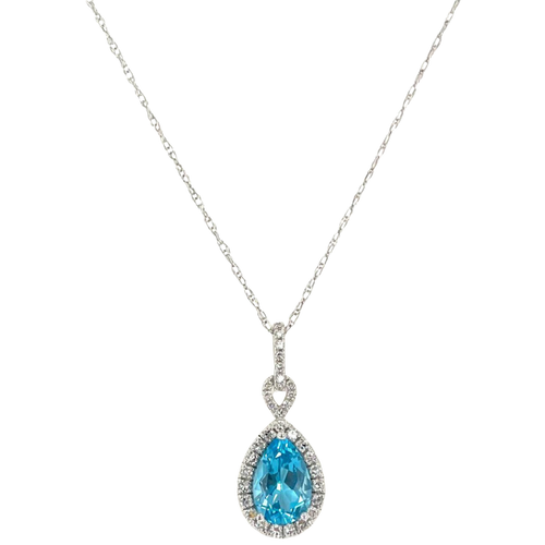 14 Karat White Gold Necklace with 1.55ct Blue Topaz