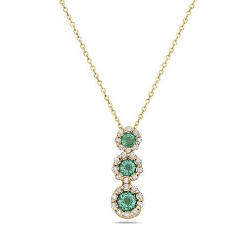 14 Karat Yellow Gold Emerald and Diamond Necklace