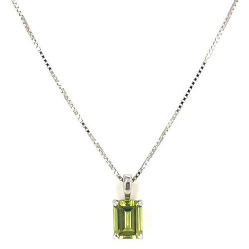 14 Karat White Gold Emerald Cut Peridot Pendant
