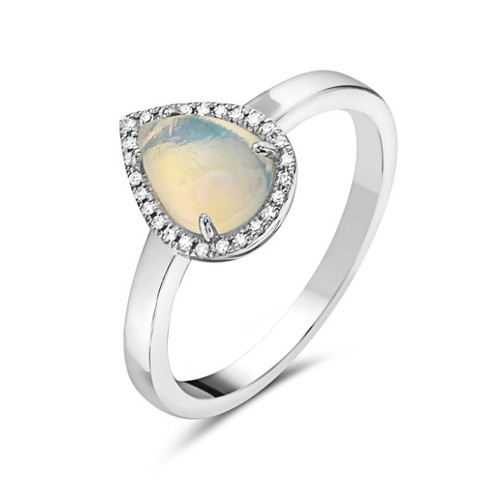Lady's White 14 Karat Fashion Ring With Pear Opal