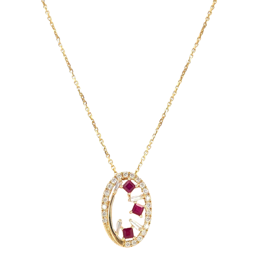 Lady's Yellow 14 Karat Pendants With Rubies and Diamonds