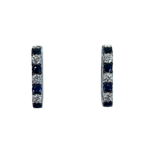 White Gold Diamond and Sapphire Rectangular Huggies