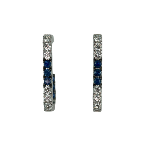 White Gold Diamond and Sapphire Hoop Post Earrings