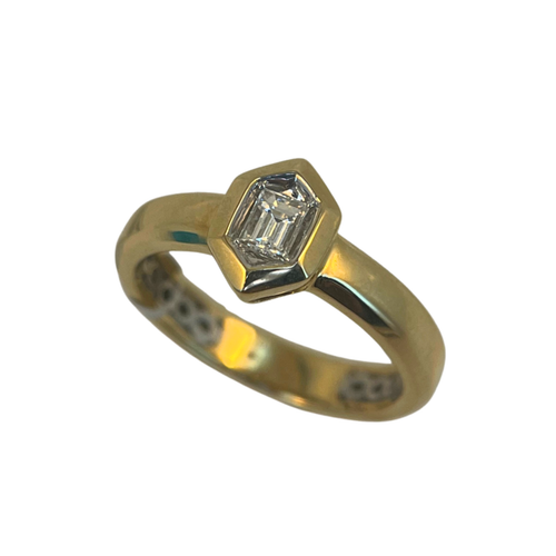 Yellow Gold Diamond Ring with Emerald-cut Diamond
