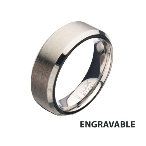 8mm Matte Finish Stainless Steel Beveled Comfort Fit Ring