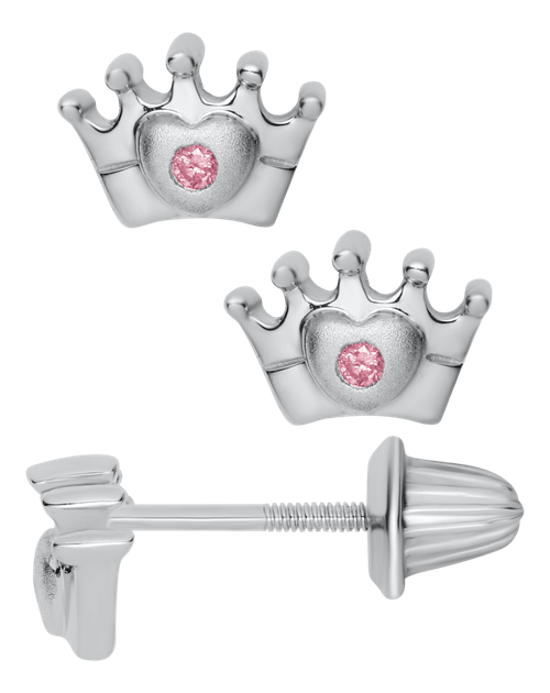 Sterling Silver crown earring pink cz