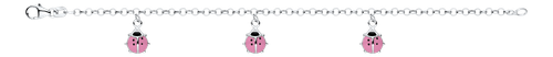 Sterling Silver Pink Ladybug charm Bracelet