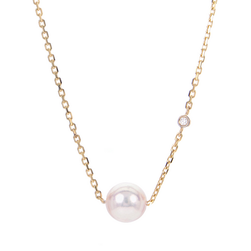 Lady's 14KT Yellow Gold Akoya cultured Pearl & Diamond Necklace