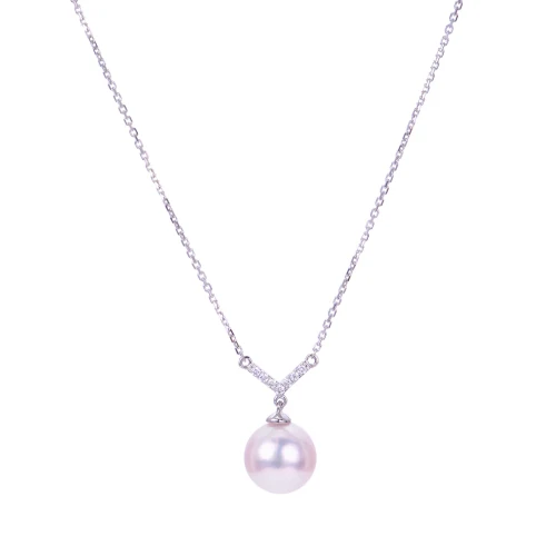 Ladies 14KT White Gold Akoya & Diamond Necklace