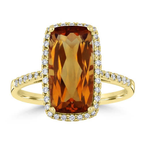 14 KT Yellow Gold Citrine Ring with Diamond Halo