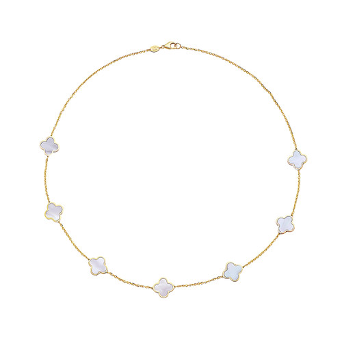 14 KT Yellow Gold Mother of Pearl Clover Necklace