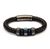 INOX Black Braided Leather with Steel Blue Plated & Gray Beads Bracelet