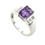 14 Karat White Gold Ring with Emerald Cut Amethyst and Diamonds