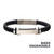 Black Leather Bracelet with Stainless Steel Beads and Engravable ID Plate