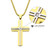 18Kt Gold IP Steel Lab-Grown Diamond Thin Line Layered Cross Pendant