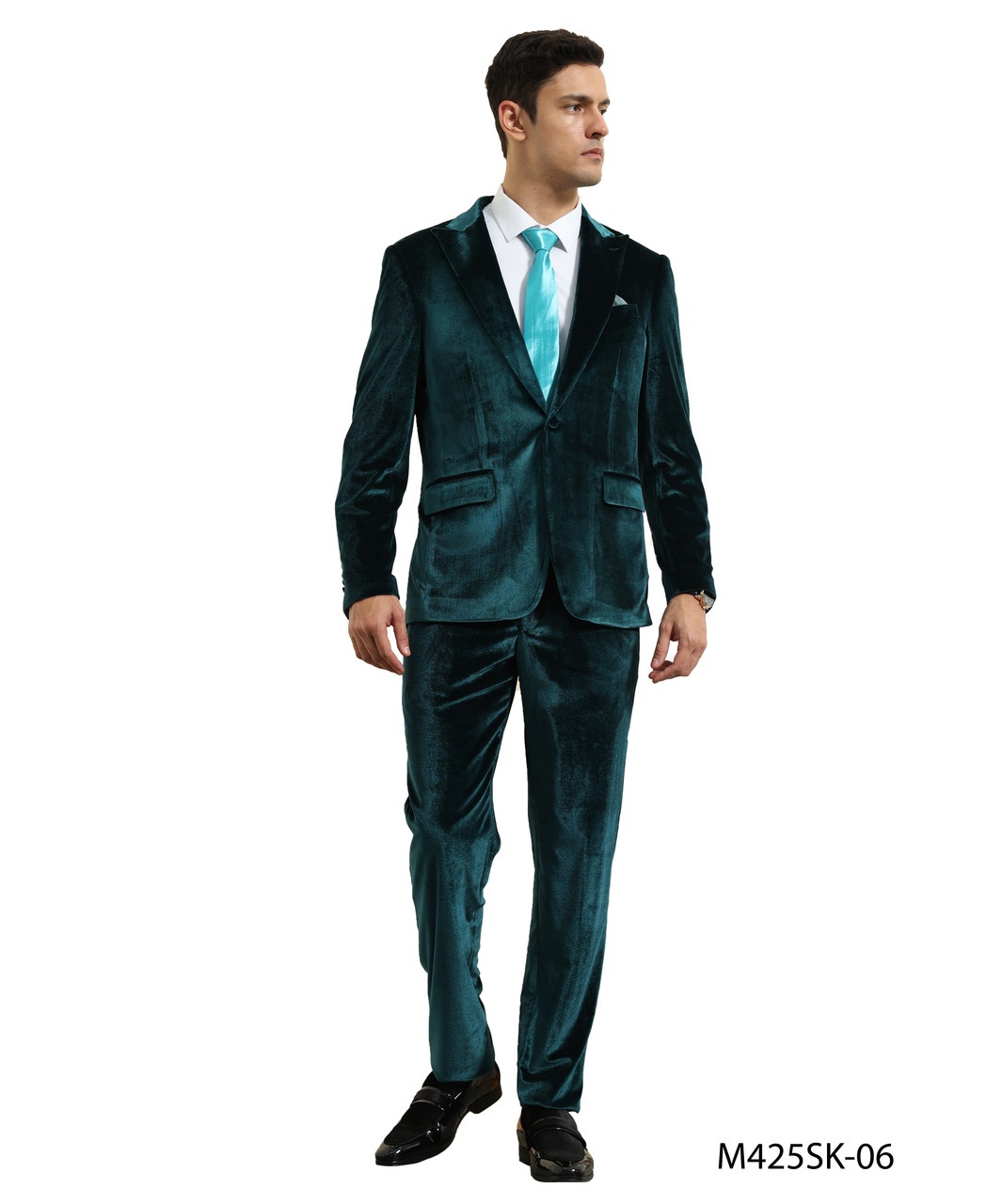 SKU#JA58425 Velvet Suit Matching Velvet Pants - Navy Suit main image 0