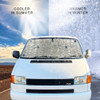 Info Graphics showing the benefits of the VW T4 Internal Silver  Blind Set in Summer and Winter.