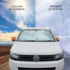 Info Graphic of a T5 VW Transporter Campervan, showing the summer and winter benefits.