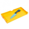 Happy Cutting - Compact Chopping Board by OLPRO, the Yellow Chopping pictured with a large knife to illustrate the chopping Board also stores knives away for safety as well as easy storage in fully un- folded position.