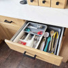 Extendable Drawer Organiser OLPRO - inside kitchen drawer with cutlery and top compartment