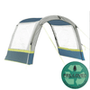 An image of the OLPRO Lime and Grey Cocoon Breeze Campervan Awning Extension attached to the Cocoon Breeze that has been fixed to a VW Campervan.