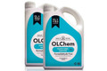 The front of two bottles of OLChem - Toilet Fluid 2L by OLPRO which shows the front label for OLChem.