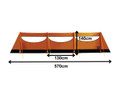 An infographic depicting the product dimensions of Inflatable Orange Windbreak from OLPRO