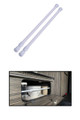The telescopic Cupboard & Fridge Storage Bars pictured on a white background and inside of a cupboard of VW Camper Van.