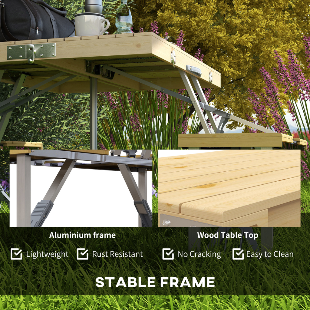 Folding Camping Table and Chairs with Umbrella Hole, Aluminium Frame Outsunny