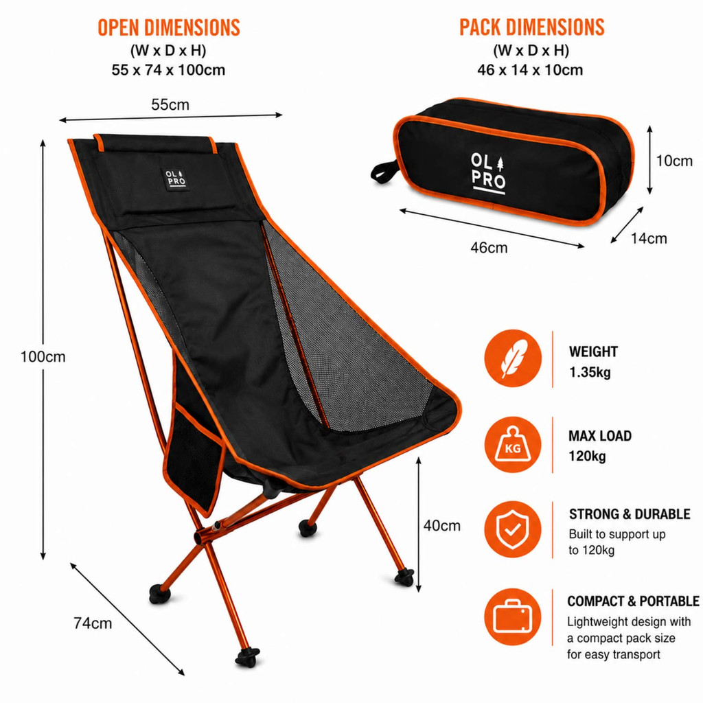 Ultralight Camping Chair - High Back