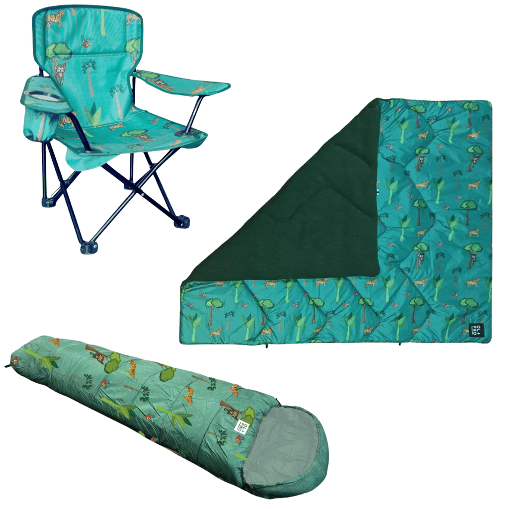 The OLPRO Jungle Bundle consisting of the Kids Blanko, Kids Camping Chair and Kids Sleeping Bag