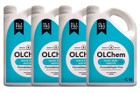 The front of four bottles of OLChem - Toilet Fluid 2L by OLPRO which shows the front label for OLChem.