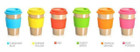 Image of Husk Breaktime Beakers , Blue, yellow, red, green, orange and red all in a line on white background. BUY ONE GET ONE FREE