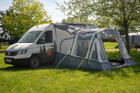 The Loopo Breeze® XL v2 Motorhome Awning on a Volkswagen Crafter Campervan with, the awnings front door is open