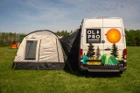 An image of the Cubo XL Motorhome Awning - Fibreglass Poles from OLPRO that is attached to a VW Crafter.