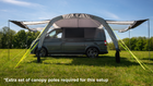 Pershore Breeze® Campervan Canopy by OLPRO illustrating the potential if optional extra poles are purchased.